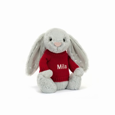 Jellycat Bashful Shimmer Bunny with Red Jumper New Zealand | QBDSF8495